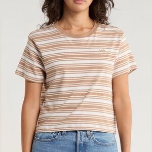 RVCA | Seeing Stripes Short Sleeve Crop Tee in Rustic Brown size Med NWT